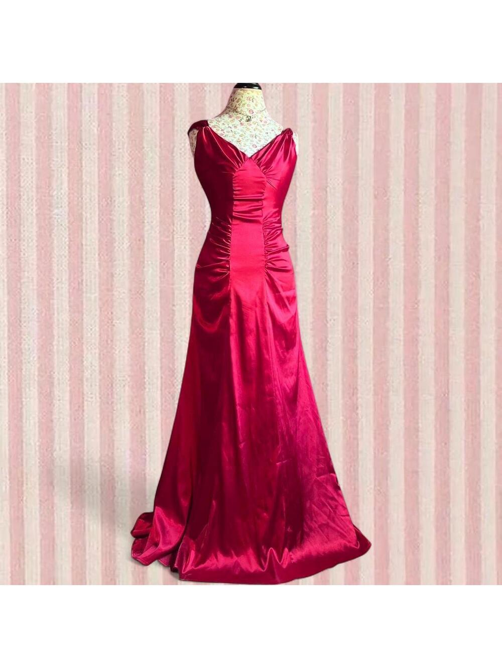 vintage hollywood red satin formal gown dress